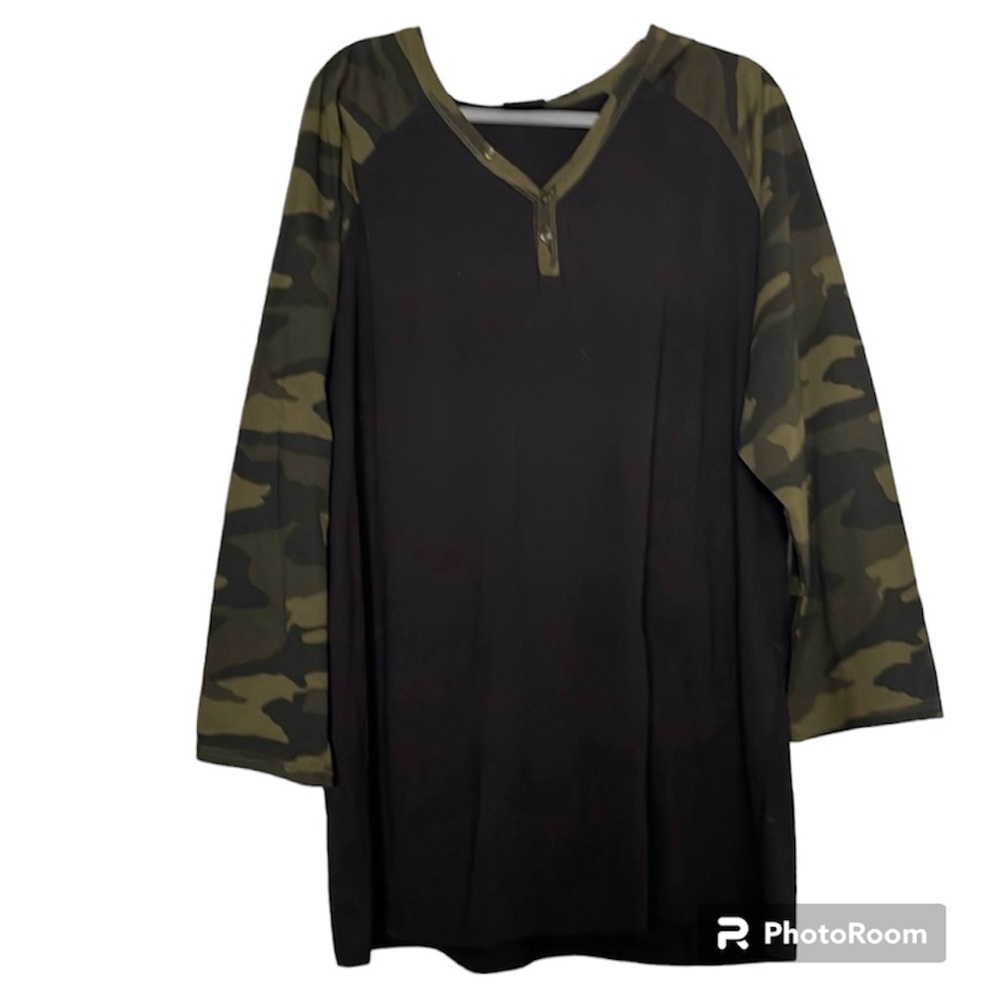 Camo Black Mixed Print Top